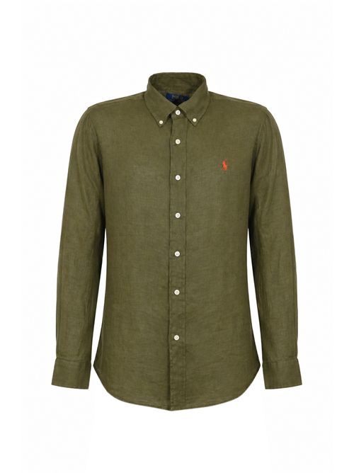 Camicia button-down in lino Dark Green POLO RALPH LAUREN | 710966294004